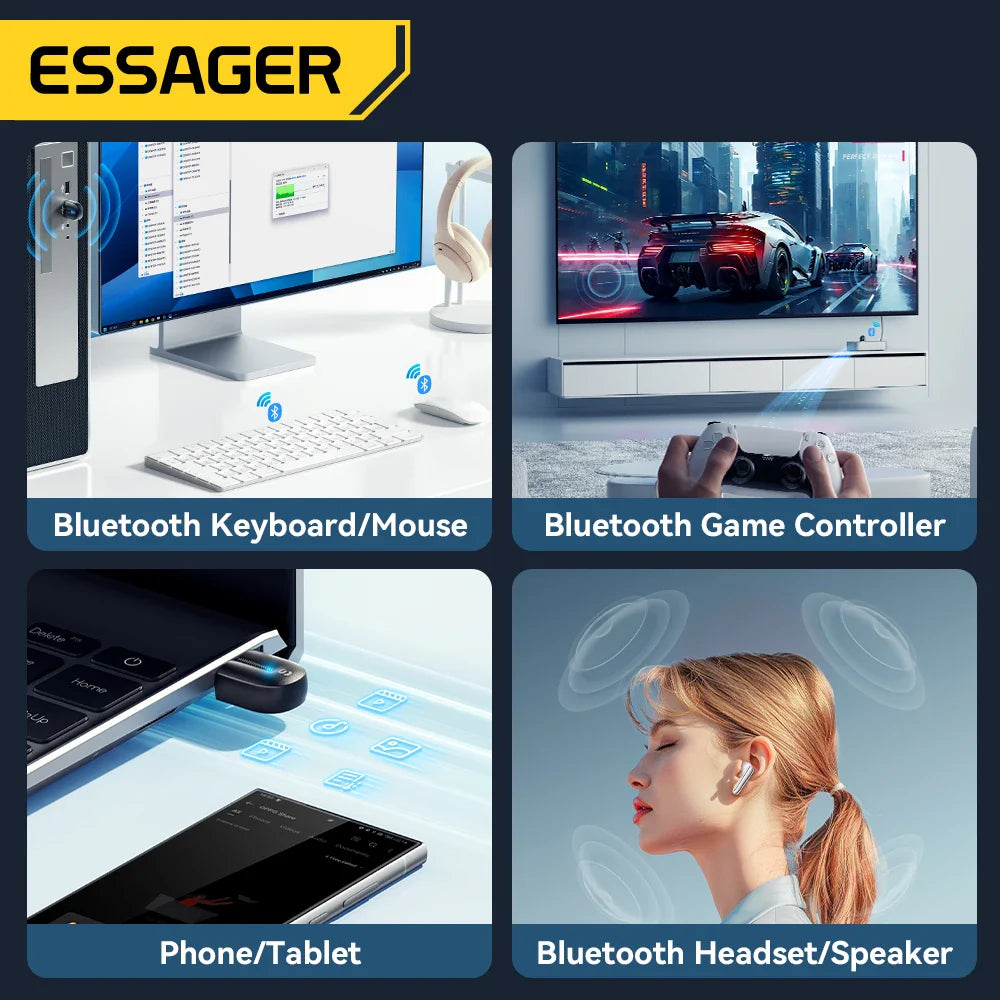 Essager USB Bluetooth 5.3 Adapter Aux Audio Receiver Transmitter For PC Speaker Laptop soundbox Wireless Mouse USB Transmitter Lootquake LLC