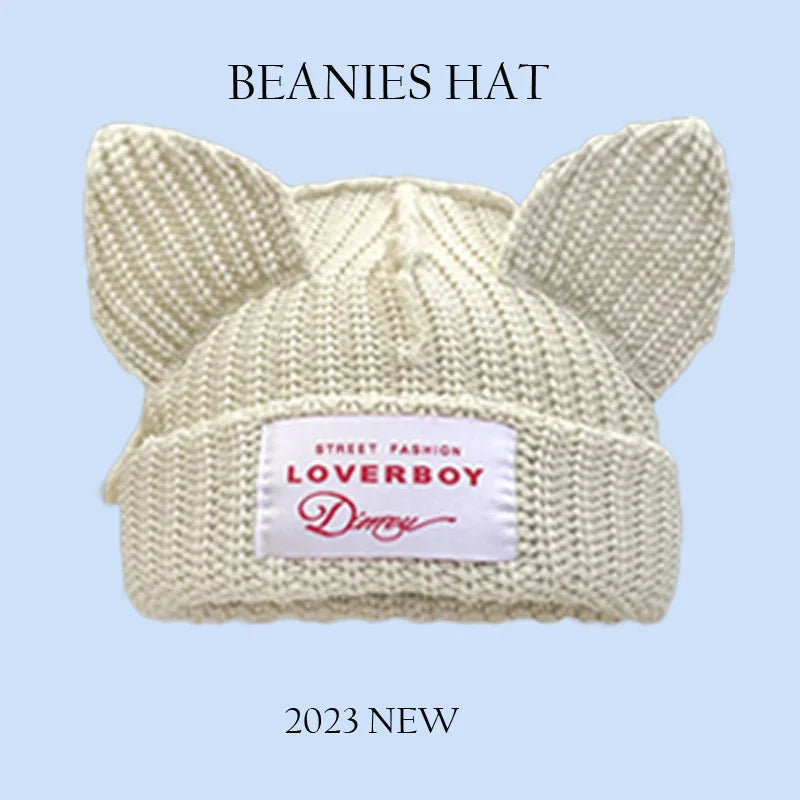 2023 New Long Ear Fox Hat Skullies Beanies Women Cute Rabbit Ears Crochet Knitted Hat Men Winter Hip-hop Warm Cap Christmas Gift Pi-Mart