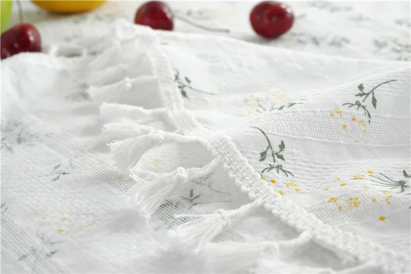 Cotton Table Cloth Round Tablecloth with Tassel Dust-Proof Floret Circular Table Cover for Kitchen Dinning Room Tabletop Decor Lootquake LLC