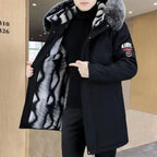 Cotton-Padded Coat Winter Jacket Men's Parkas ashionable Mid-Length Thickened Jacket Brand Letter Print Fur collar Pi-Mart
