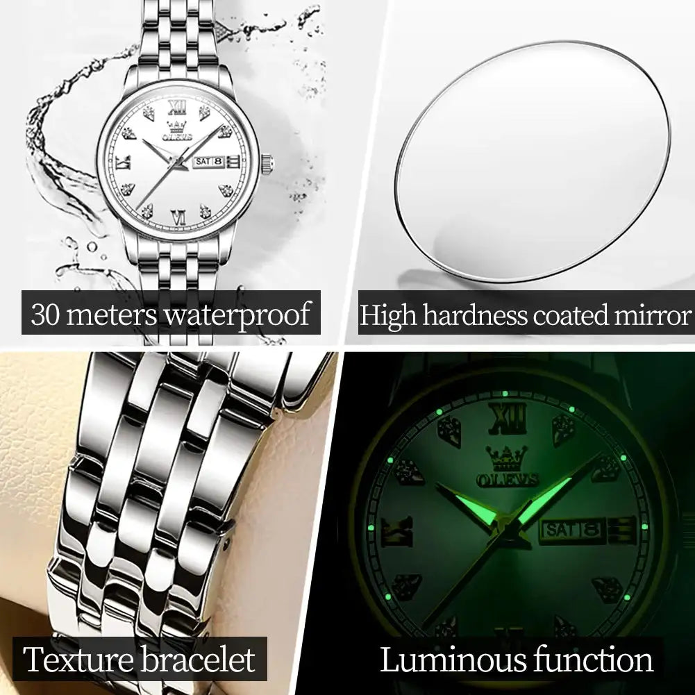 OLEVS Luxury Brand Quartz Watch for Women Stainless Steel Waterproof Ladies Wristwatch Fashion Diamond Dial Women's Watch New In