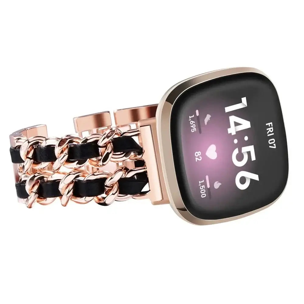 Fitbit Versa & Sense Leather Metal Band - Luxurious Design - SJB-DIAMOND ELITES