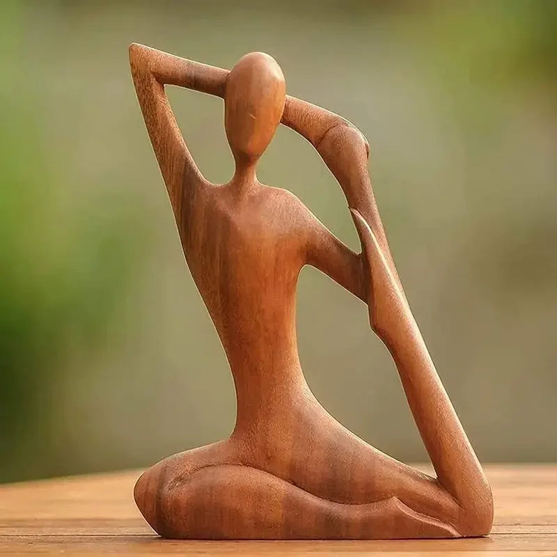 Wooden Yoga Meditation Statue Handmade Abstract Pose Sculpture Wood Carving Creative Tabletop Ornaments Living Room Galleries Lootquake LLC