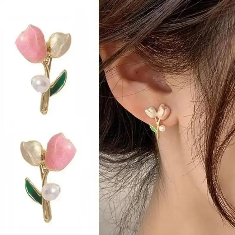 925 Silver Needle Korean Fashion Camellia Flower Earrings For Women Jewelry 2025 Trending Women's Black White Stud Earrings Gift