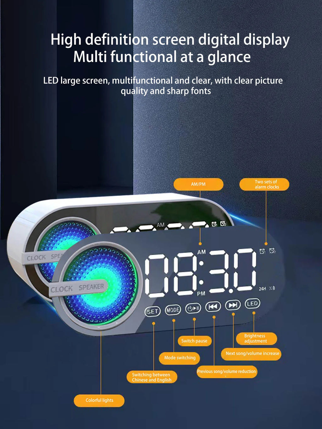 Wireless Bluetooth speaker, mini design with multiple functions as a clock, outdoor version subwoofer is powerful Lootquake LLC