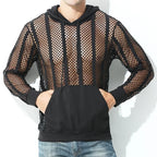 Men Mesh Shirt Transparent Long Sleeve Men Clothing Sexy Solid Party Nightclub Hooded Tops Lootquake LLC