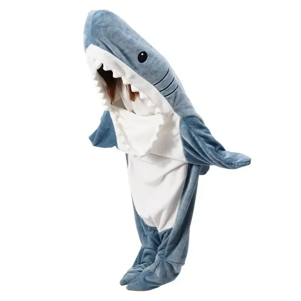 Shark Blanket Adult Cartoon Sleeping Bag Pajama Hooded Warm Flannel Funny Homewear Shark Onesie Sleeping Bag Winter Warm Blanket Lootquake LLC