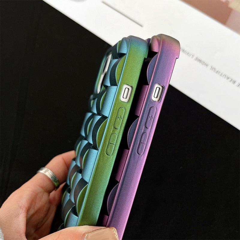 Modern Purple Green Phone Case For iPhone 13 14 Pro Max 11 12 Mini XS XR X 7 8 14 Plus Soft Shockproof Cover Bumper  Cute 3D Design Soft Silicone Shockproof Raised Bumper Corner Case for iPhone Stevvex