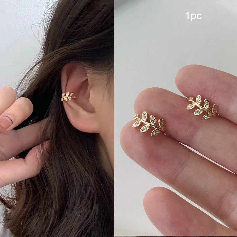 LATS Gold Color Leaves Ear Cuffs, Black Non-Piercing Ear Clip Earrings for Women & Men Lootquake LLC
