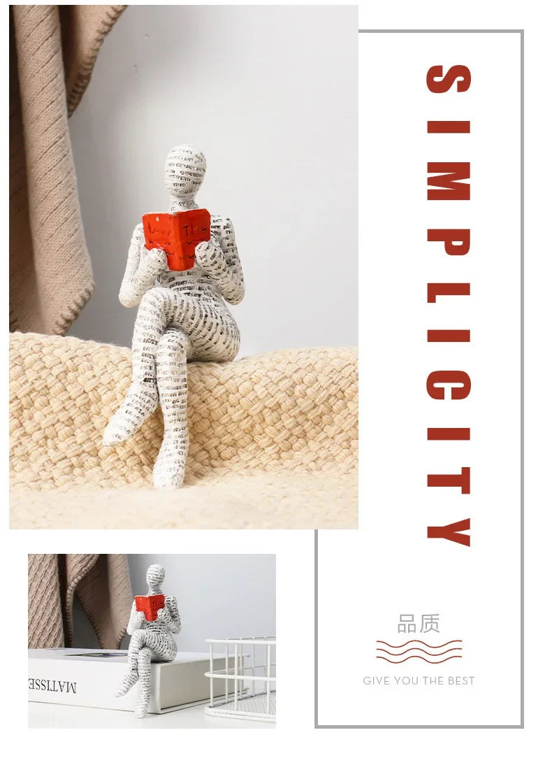 Creative Thinker Statue Artistic Reading Woman Modern Design for Home Office Bookshelf TV Cabinet Decoration and Desk Ornament