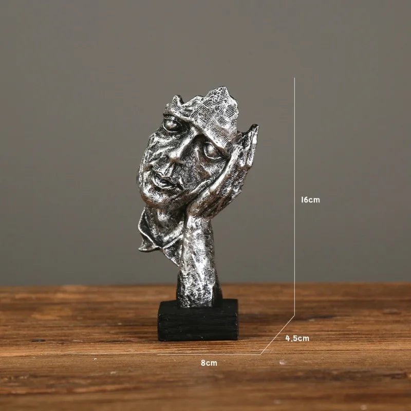 New Creative Abstract Silence Is Gold Abstract Figurine Resin Hand Face Men Statue Sculpture Home Office Living Room Desk Decor Lootquake LLC