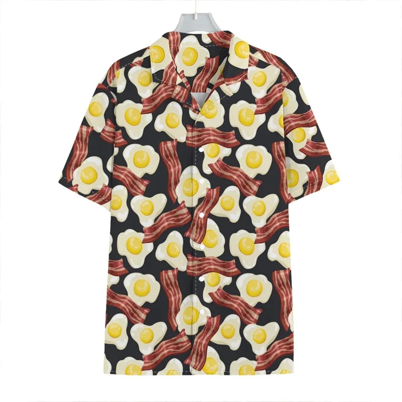 Funny Fried Egg Pattern Print Hawaiian Shirts For Men Summer Short Sleeve Holiday Beach Shirt 3d Print Mens Blouse Shirt Lootquake LLC