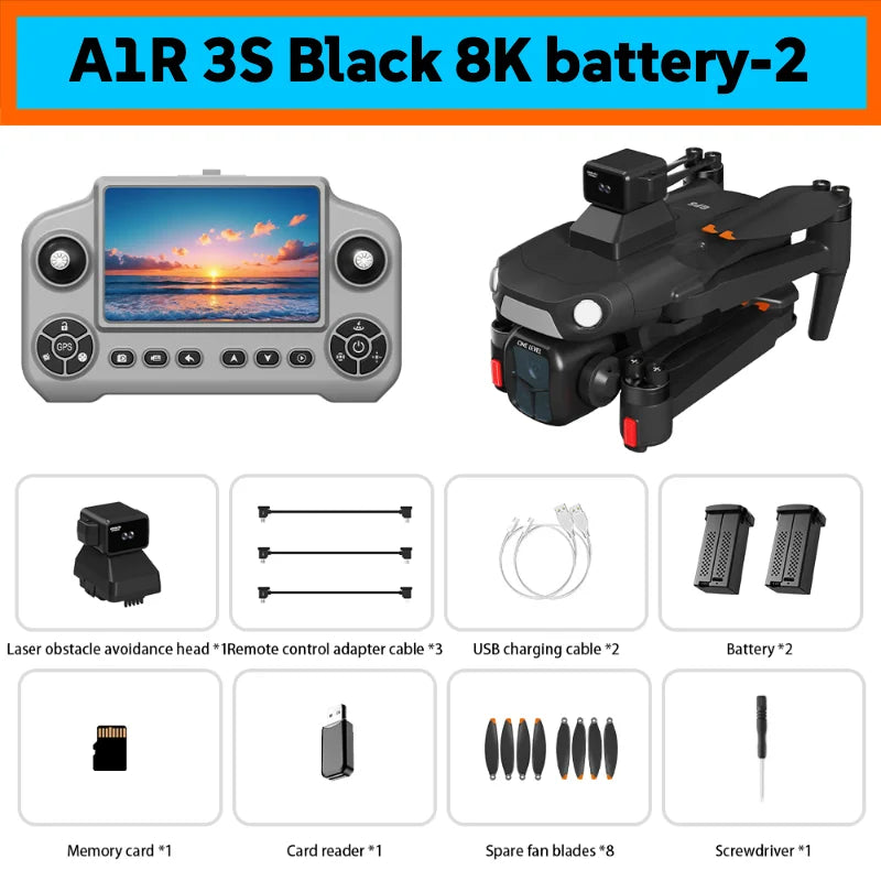 New A1R 3S GPS Drone 8K Professional Camera Aerial FPV Brush power Laser Obstacle with Large Screen Remote Control Folding RC