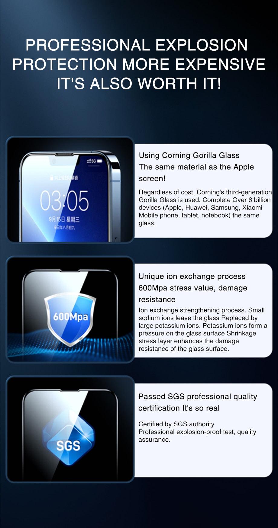 120D New upgrade Tempered Glass For iPhone 14 13 12 7 8 Plus Mini XR X XS Screen Protector For Iphone 14 13 12 11 Pro Max Glass  Anti-Scratch HD Tempered Glass Screen Protector Stevvex