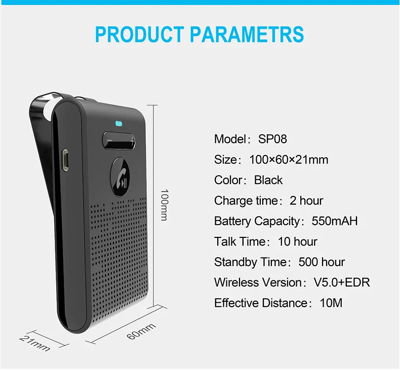 Bluetooth 5.4 Speaker Handsfree Car Kit Sun Visor Clip Wireless Audio Receiver Speakerphone Music Player Car Accessories Lootquake LLC