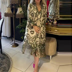 Vintage Fashion Printed V-neck Long Dress Women Spring Long-sleeved Loose Bohemian Dress Autumn Casual A-Line Maxi Dress Vestido