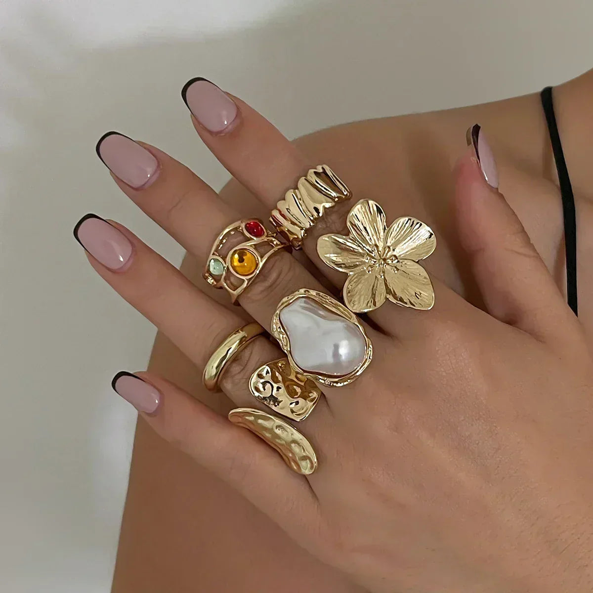 Ingemark Irregular Metal Flower Open Ring - Baroque Imitation Pearl Jewelry Femstylo