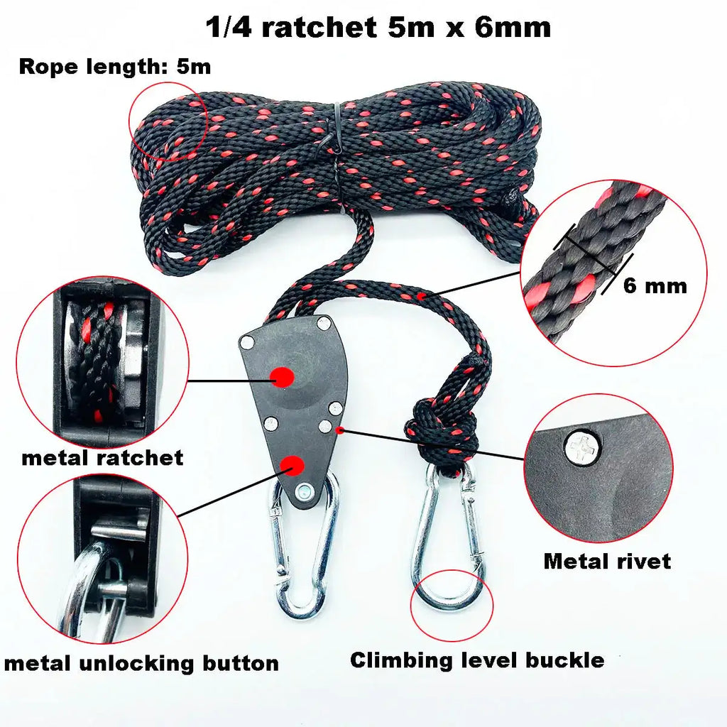 68kg 1/4 Ratchet for 6mm Rope Buckle Awning Wind Rope Tent Rope Fastener Fixed Buckle Pulley Hangers