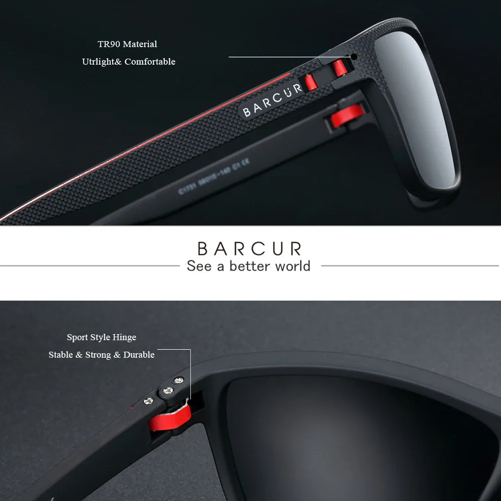 BARCUR Sports Polarized Sunglasses for Men Lightweight TR90 Square Fishing & Travel Eyewear UV400 Protection Men Accessory Stevvex