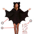 Cozy Black Animal Halloween Costume for Women Bat Adult Cosplay Vampire Zipper Dress Send Black Sexy Socks