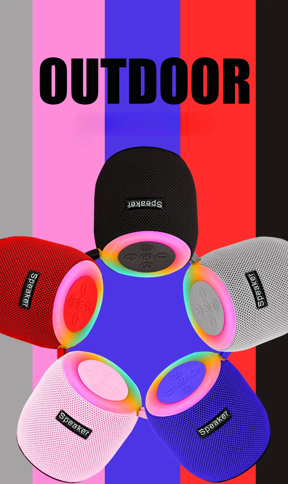 Outdoor portable wireless Bluetooth speaker, subwoofer, car and home with colorful lights, atmospheric small mini speaker Lootquake LLC