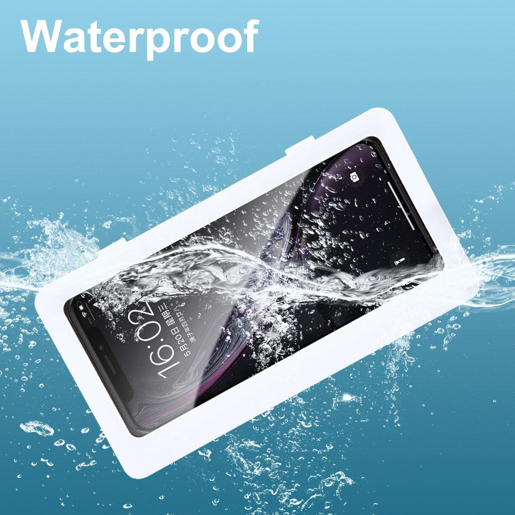 White Phone Holder Waterproof Phone Case Bathroom Shower Phone Holder Stand Box Wall Mounted Shower Case Bracket Full Body Waterproof Shockproof Phone Case Clear Protective Cover Case Stevvex