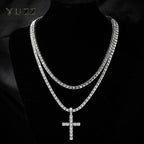 Hip Hop Cross Pendant Necklace Strap 4mm Zircon Tennis Chain Iced Out Sparkling Necklace Men Women Punk Jewelry Fashion Gift Lootquake LLC