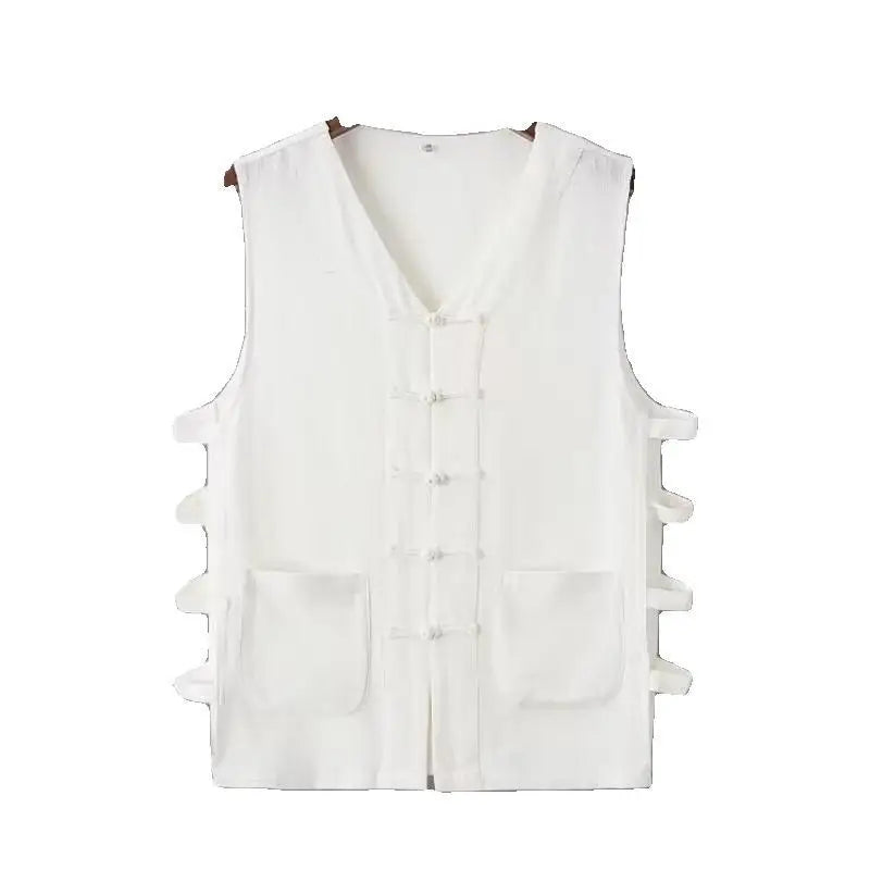 Vintage Vest Men Cotton Linen Shirt Kung Fu Vest Summer Tank Top Tang Suit Traditional Chinese Clothing Sleeveless Open Cardigan Lootquake LLC