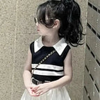 Baby Girls Knitted Polo Shirt Summer Set Latest Children's Western style Tank Top Fashionable Pleated Skirt Two Piece Set