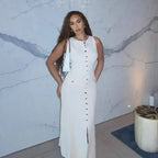 Fashion Knitted Long Dress For Women Elegant Sleeveless Button Maxi Sweater Bodycon Dresses Female Party Fashion Vestidos 2024 N