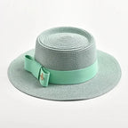 NEW Spring Summer Straw Hats for Women Round Bumpy Surface Flat Top Bowknot Dress Cap Travel Beach Sun Hat Gorra