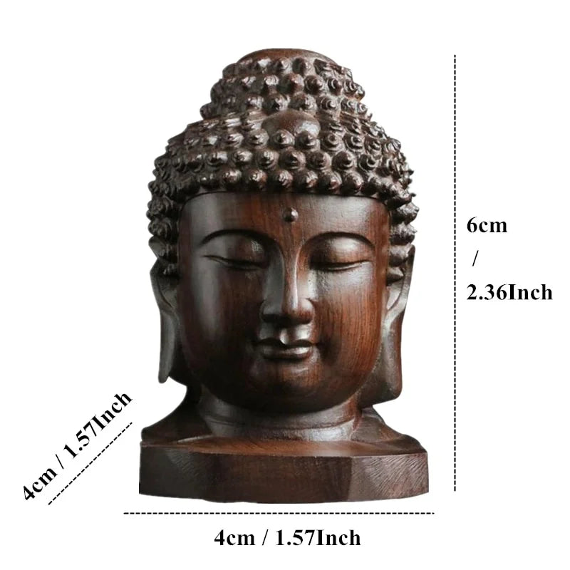 2.36'' Wood Sakyamuni Statue 6cm Wooden Buddha Statue Creative Tathagata Figurines Mahogany India Buddha Head Crafts Lootquake LLC