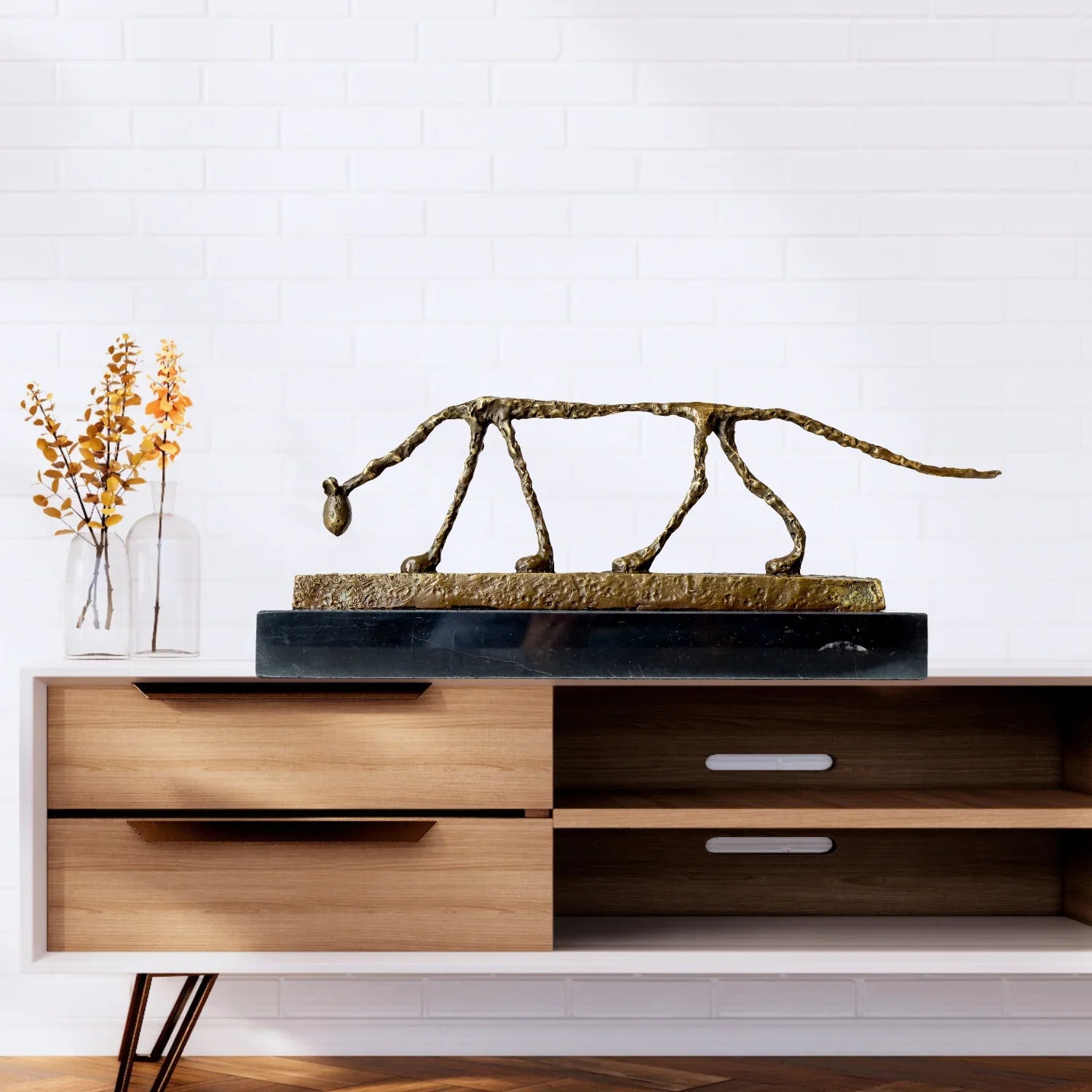 Bronze Cat Statue Abstract Cat Sculpture Classical Giacometti Art Reproduction Skeleton Animal Statue For Home Decor Collection Lootquake LLC