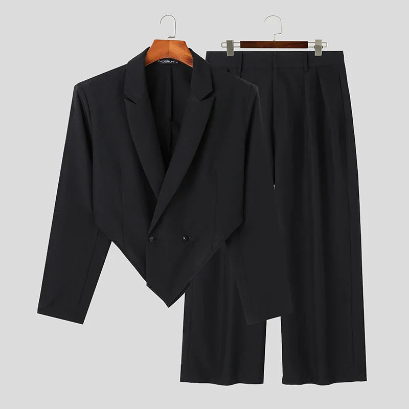 INCERUN 2023 Men Sets Solid Color Autumn Lapel Long Sleeve Irregular Blazer & Pants 2PCS Streetwear Fashion Men's Casual Suits Lootquake LLC