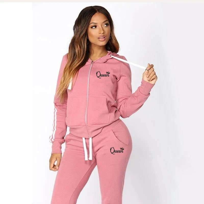 ChicStride: Women's Striped Hoodie & Jogger Set THRIXINE