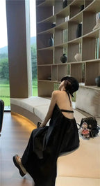 Summer Vacation Dress Thailand Style Open-back Halter Neck Age-reducing Photography Beach Long Dress Belted