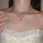 Luxurious Square Pink Zircon Pendant Necklace For Women Fashionable Personalized Daily Accessory Party Jewelry Birthday Gifts