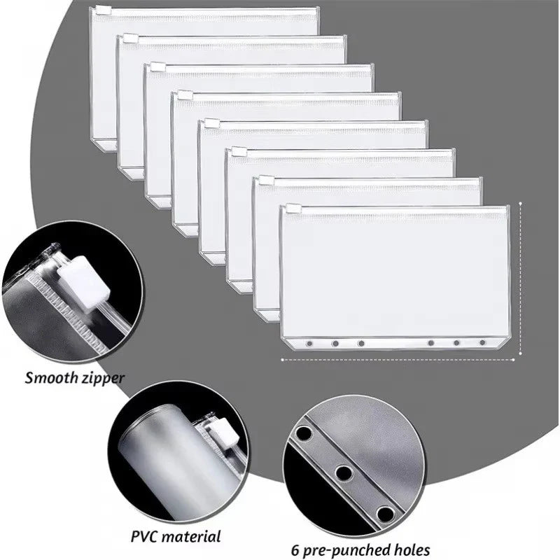5pcs Transparent Zipper PVC Storage Bag Antioxidant Matte A5/A6 Cash Envelope Information Storage Folder School Office Supplies Lootquake LLC
