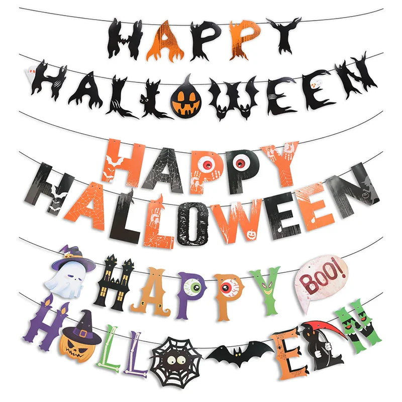Halloween Party Paper Garland Bat Pumpkin Banner 2025 Happy Halloween Party Decoration for Home Trick or Treat Hanging Pendants Lootquake LLC