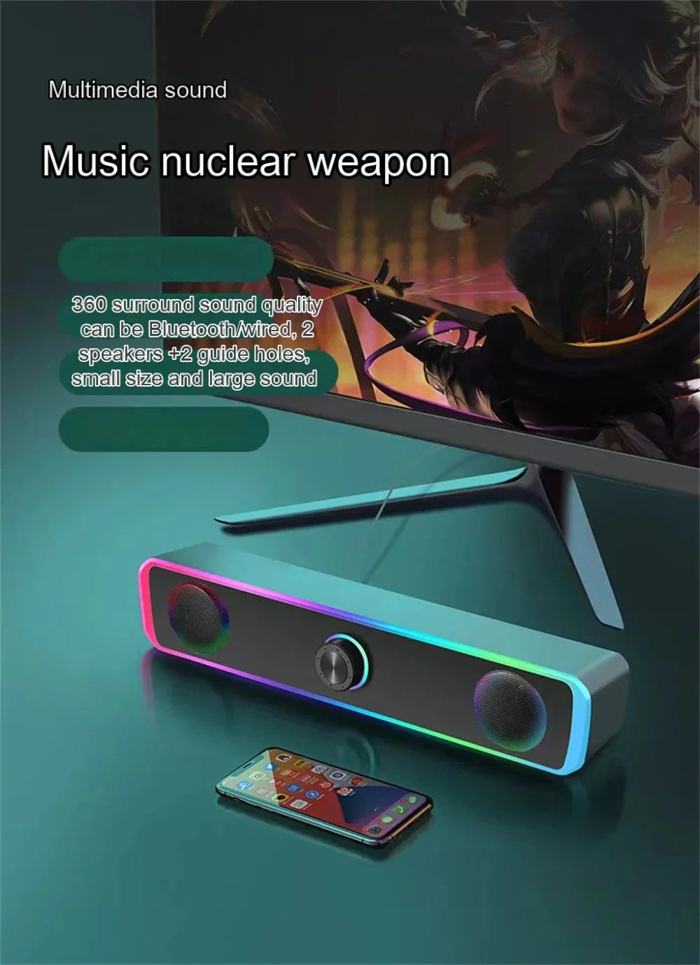 Bluetooth Speaker 4D Surround Soundbar Wired Computer Speakers Stereo Subwoofer Sound Bar for Laptop PC Theater TV Aux 3.5mm Lootquake LLC