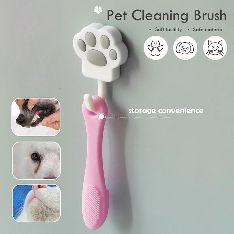 Soft Pet Finger Brush Cats Brush Toothbrush Tear Stains Brush Eye Care Pets Cleaning Grooming Tools Dog Cat Cleaning Supplies Soft Silicone Toothbrush with Long Handle for Dog Cat Pet Dental Care Stevvex