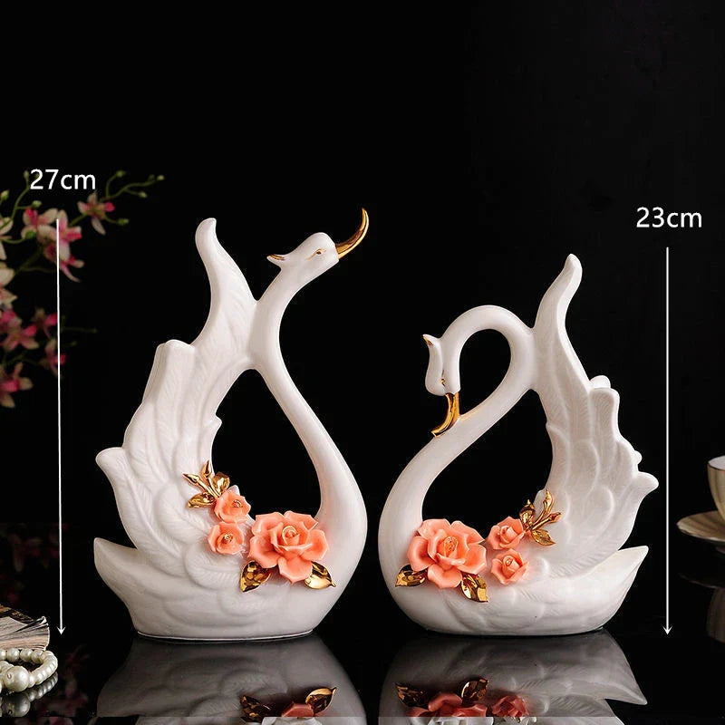 2PCS Swan Statue Pretty Creative Swan Sculpture Figurines Ceramic Crafts Art Home Decoration Accessories1 Pair Wedding Gift Lootquake LLC