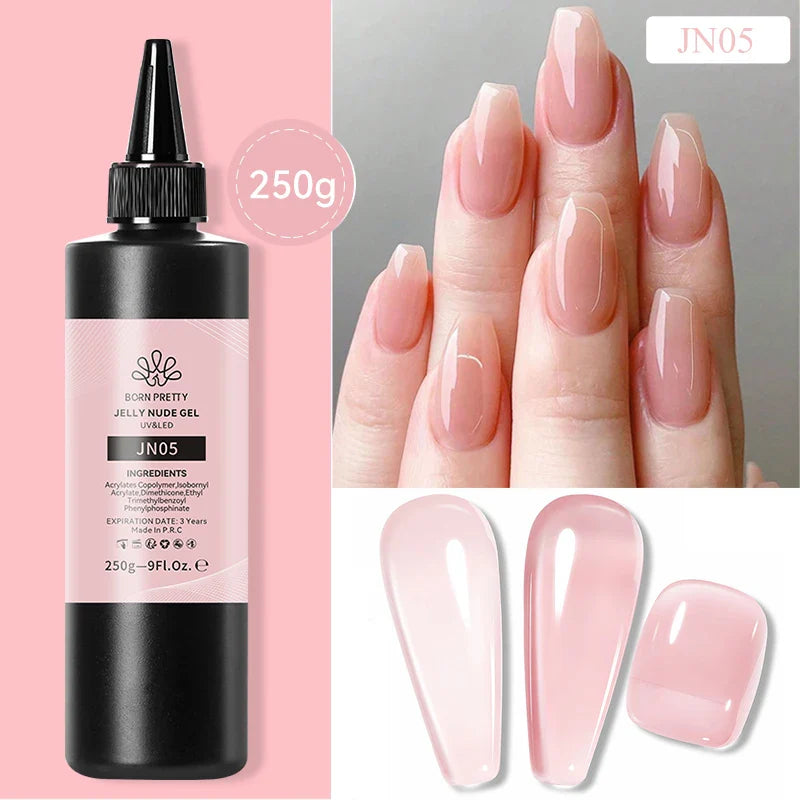 BORN PRETTY 250g Milky White Jelly Nude Gel Nail Polish Refilled Package Translucent Clear Color Semi Permanent Soak Off UV Gel Lootquake LLC