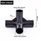 8/12/16/19mm Black PVC Pipe Fittings 4-way Connector Tent Wardrobe Fixed Fittings Plants Support Joint, DIY Shelf Tube Fittings