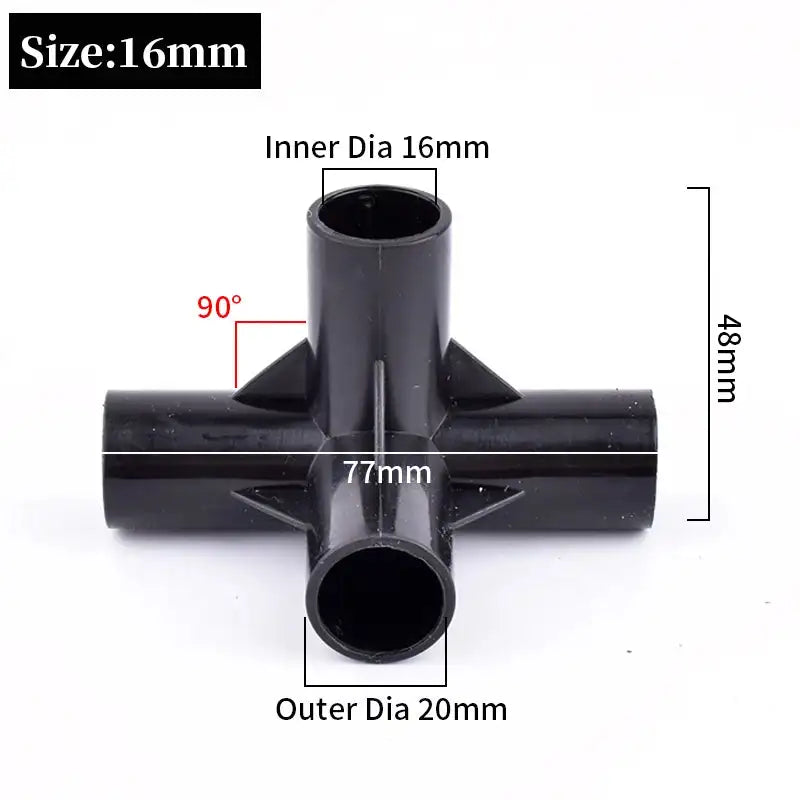 8/12/16/19mm Black PVC Pipe Fittings 4-way Connector Tent Wardrobe Fixed Fittings Plants Support Joint, DIY Shelf Tube Fittings