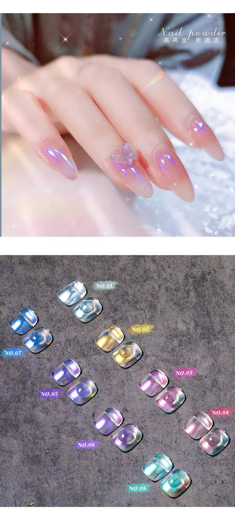 Ultra-Fine Aurora Nail Glitter Powder Sparkle Ice Transparent Polish Iridescent Nail Powder Multi Mirror Effect Glitter Dust Lootquake LLC