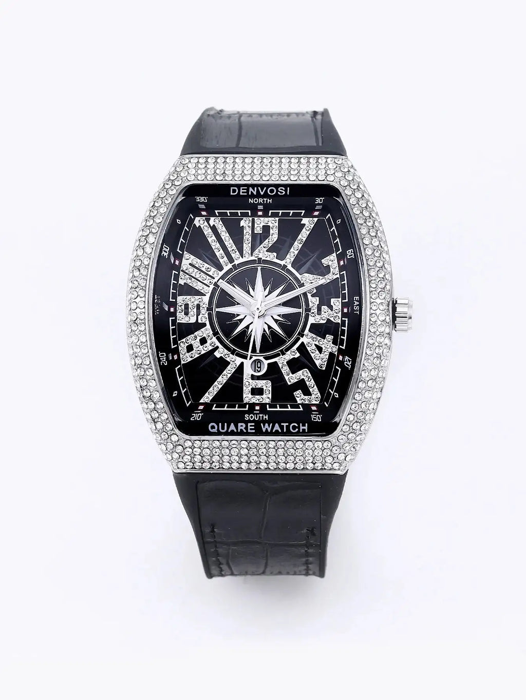 Luxury Diamond wristwatch for women Fasion and elegant quartz watch with silicone watchstrap Waterproof luminous Tonneau watch