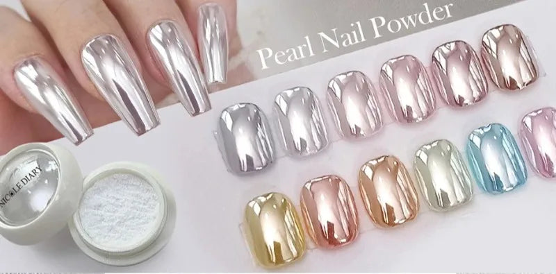 Moonlight Mirror Nail Powder Aurora Silver Glitter Metallic Effect UV Gel Polish for Manicure DIY Nail  Art Design Decoration
