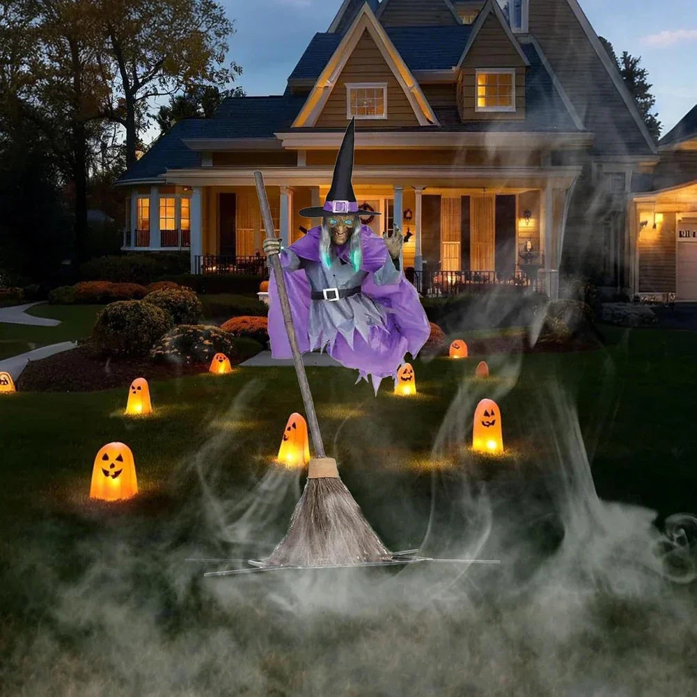 Halloween Props with Terrifying Sounds and Lights Fun Costumes Flying Scary Witch Broom Wizard Decor for Garden Yard Lawn Indoor Lootquake LLC