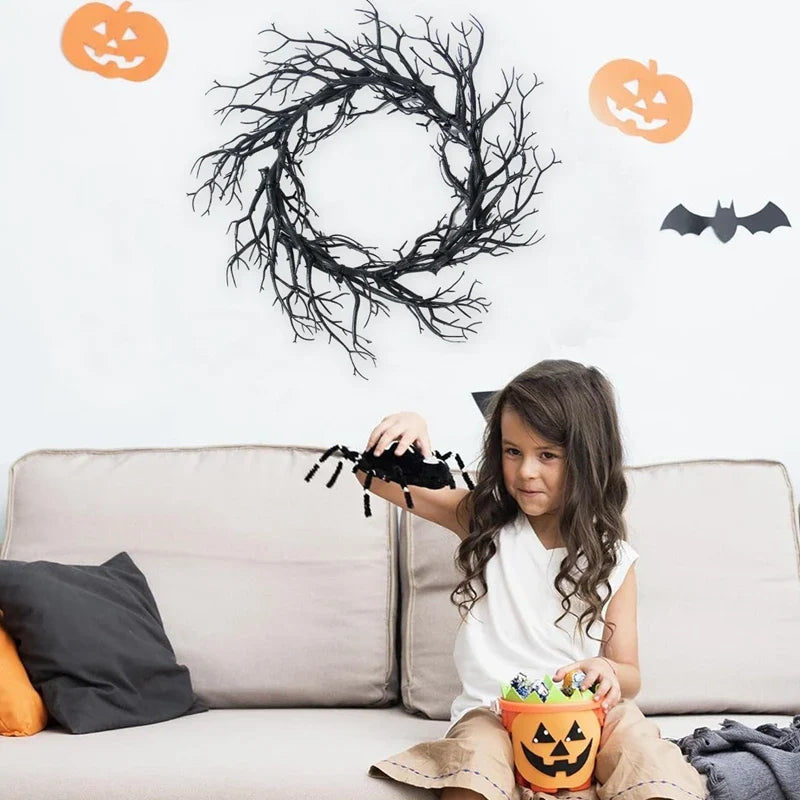 Black Halloween Wreath Artificial Branches Door Garland Wreath Halloween Decorations Scary Home Indoor Outdoor Party Decor Lootquake LLC